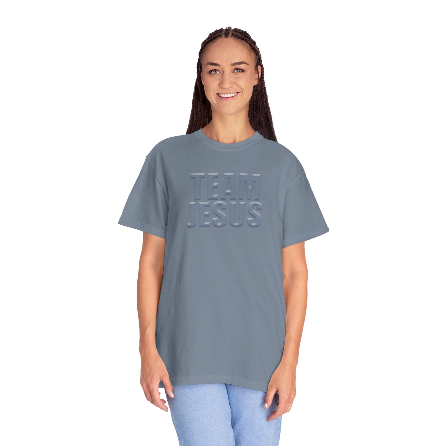 Team Jesus T‑Shirt — Christian Faith Graphic Tee (Blue Jean)