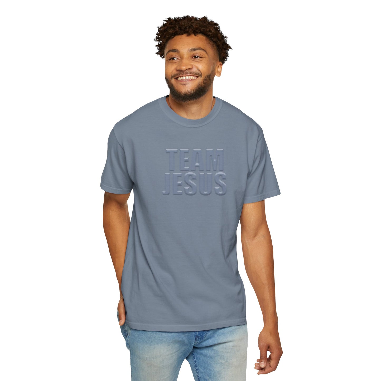 Team Jesus T‑Shirt — Christian Faith Graphic Tee (Blue Jean)